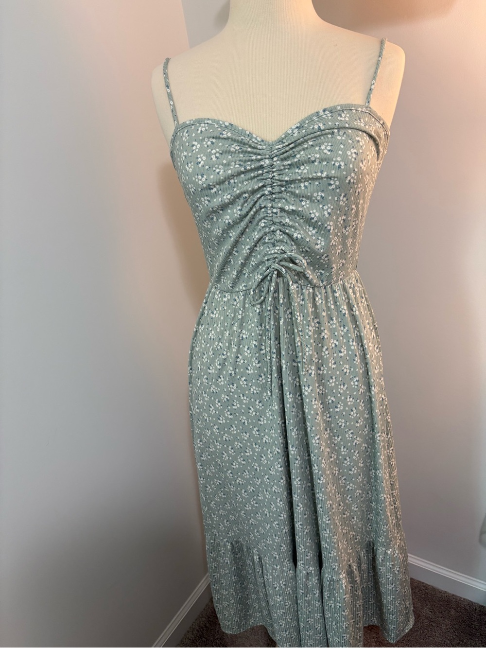 Sage Green Floral Ruched Sundress - Picture 1 of 8